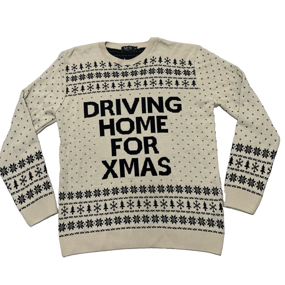 BoohooMAN Holiday Christmas Sweater Pullover XL "Driving Home For X-Mas" XMAS